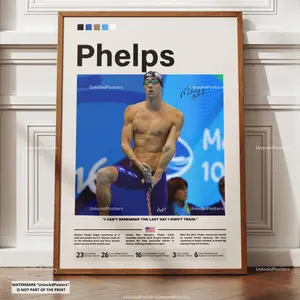 Michael Phelps Poster, Phelps Wall Art, Swimming Decor, Olympic Champion Print, Athlete Fan Gift Idea, Sports Room Poster, Phelps Print