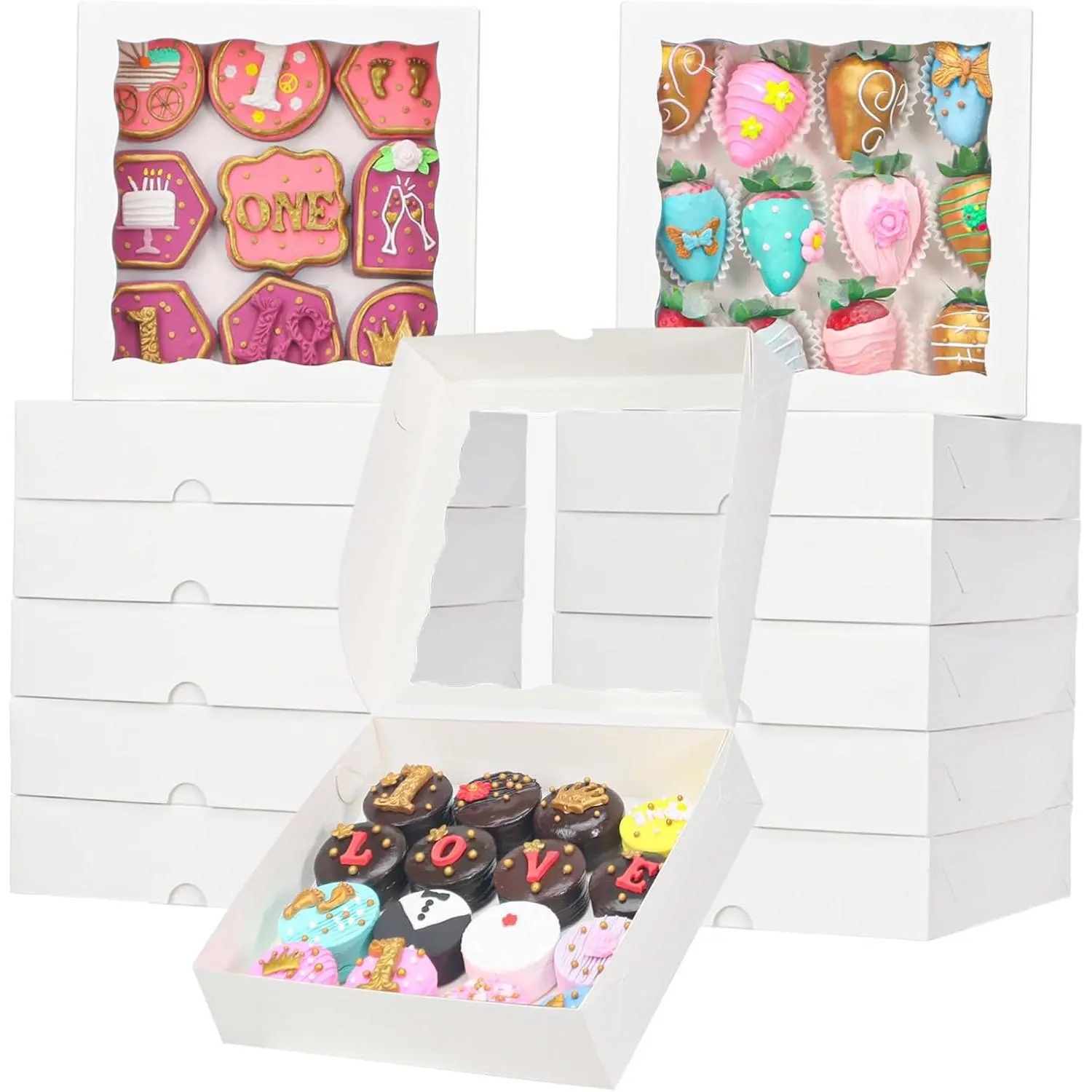 White Small Size Baking Supplies Bakeware Food Boxes (30-Count, 8x8x2 In) - Utensils for Halloween, Birthday Packaging of Cakes, Strawberries, Truffles, Party Favors