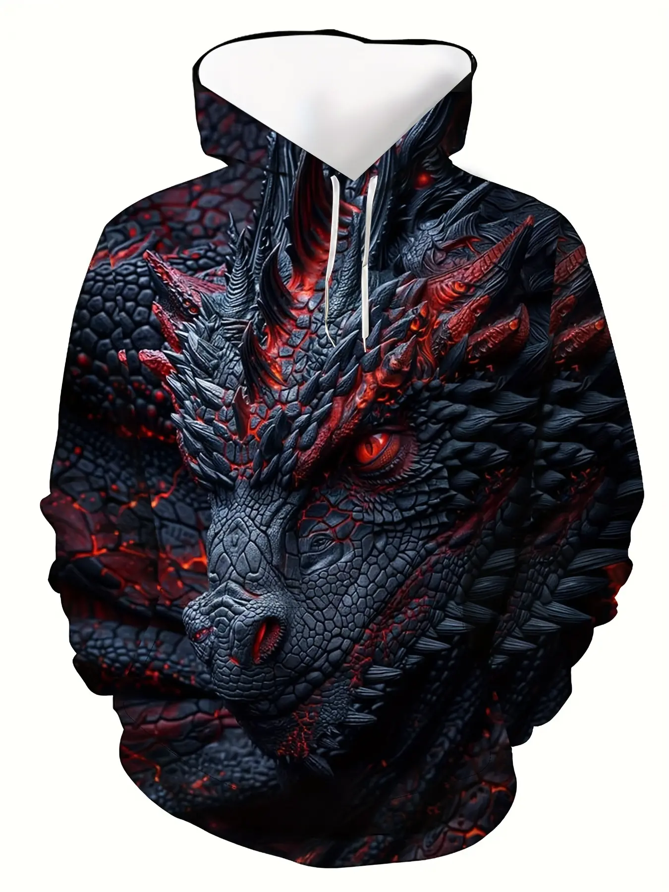 Men's black dragon pattern Print hoodie, Sweatshirts, long-sleeved pullover for casual wear in spring and autumn, street style