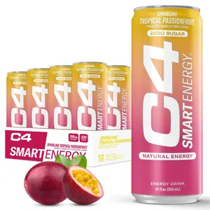 (A)Cellucor C4 Smart Energy Drink Tropical Passionfruit – Sugar-Free Performance Fuel and Nootropic Brain Booster, Coffee Alternative, 12oz Pack of 12