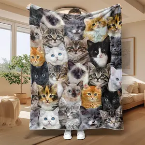 Cat Collection Fleece Blanket for Sofa and Bed, Soft and Cozy All-Season Gift for Family with Hypoallergenic Material, Lightweight Cozy Blanket