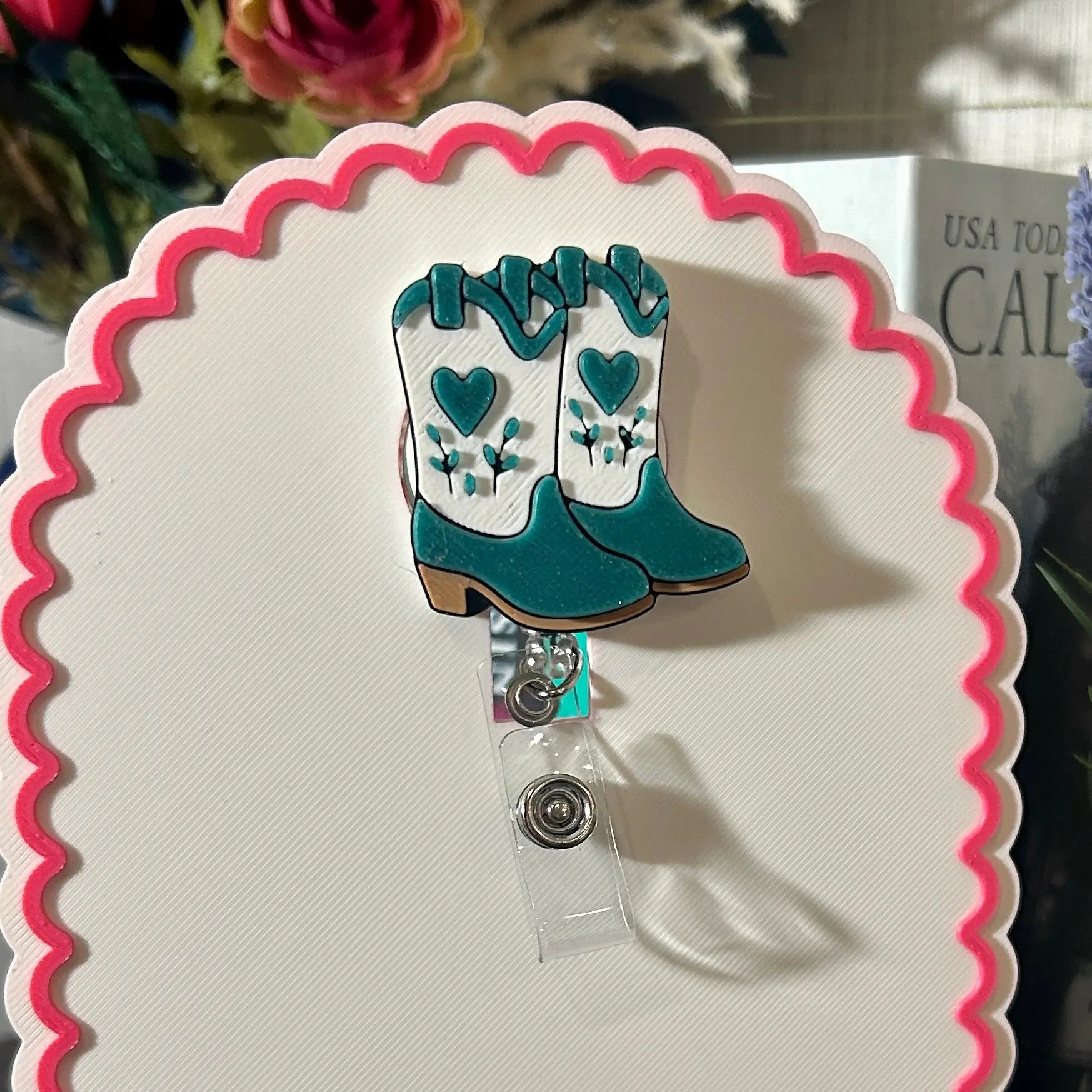 Western Theme Interchangeable Badge Reel Cover, Cowgirl Boots Design Id Badge Holder for Office Identification Supplies