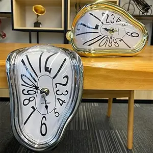 Melting Clock - Silver Wall Clock with Arabic Numerals - Novelty Creative Gift for Home or Office Decor Silver-A