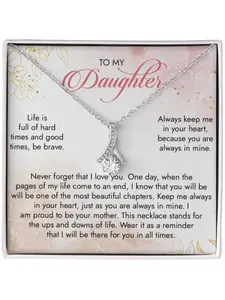 To My Daughter Necklace V-shaped Pendant Necklace with Card and Gift Box Mother Daughter Jewelry Graduation/Birthday Gift for Daughter Encouragement Gift