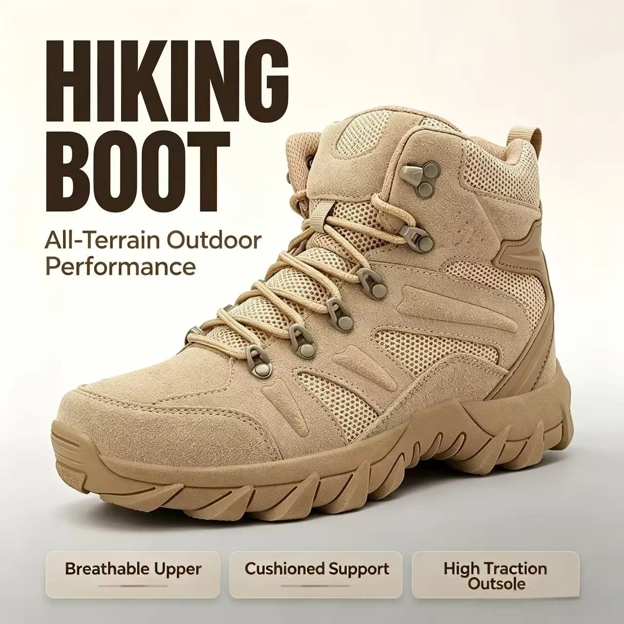 5.AA Men's Wide Fit High Top Comfortable Safety Work Hiking Boots, Suede Mesh, Lightweight Breathable, Side Zipper & Lace-Up, Non-Slip Rubber Stable Sole for Trekking, Camping, Outdoor Activities & Daily Wear