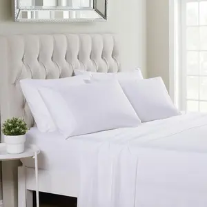 6 count  Sheet Set with Corner Straps - Soft  White Sheets with  in Sheet Straps Elastic Corners - Wrinkle-Free, Breathable, Deep Pockets - 4 Pillowcases, 1 Fitted Sheet, 1 Flat