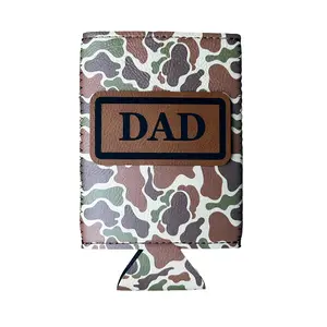 Skinny can Brown Duck Camo Koozie with Dad Patch