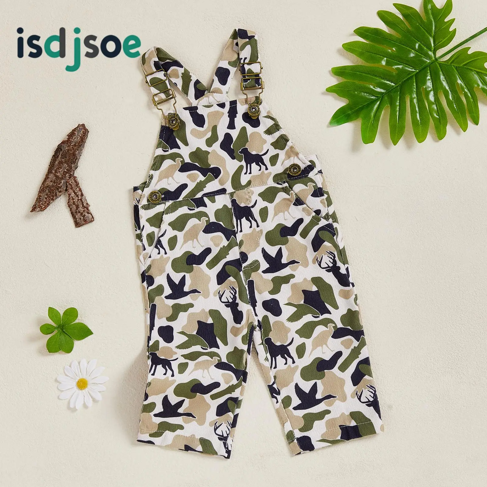 Baby Boy Overalls Romper Camouflage Print Sleeveless Jumpsuit Suspender Pants for Kids Toddler