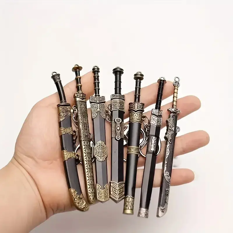 Sword Miniature Set, 7 Counts/set Mini Sword Keychain with Scabbard, Home Decor Ornament Gift for Collectors Over 18 Years Old