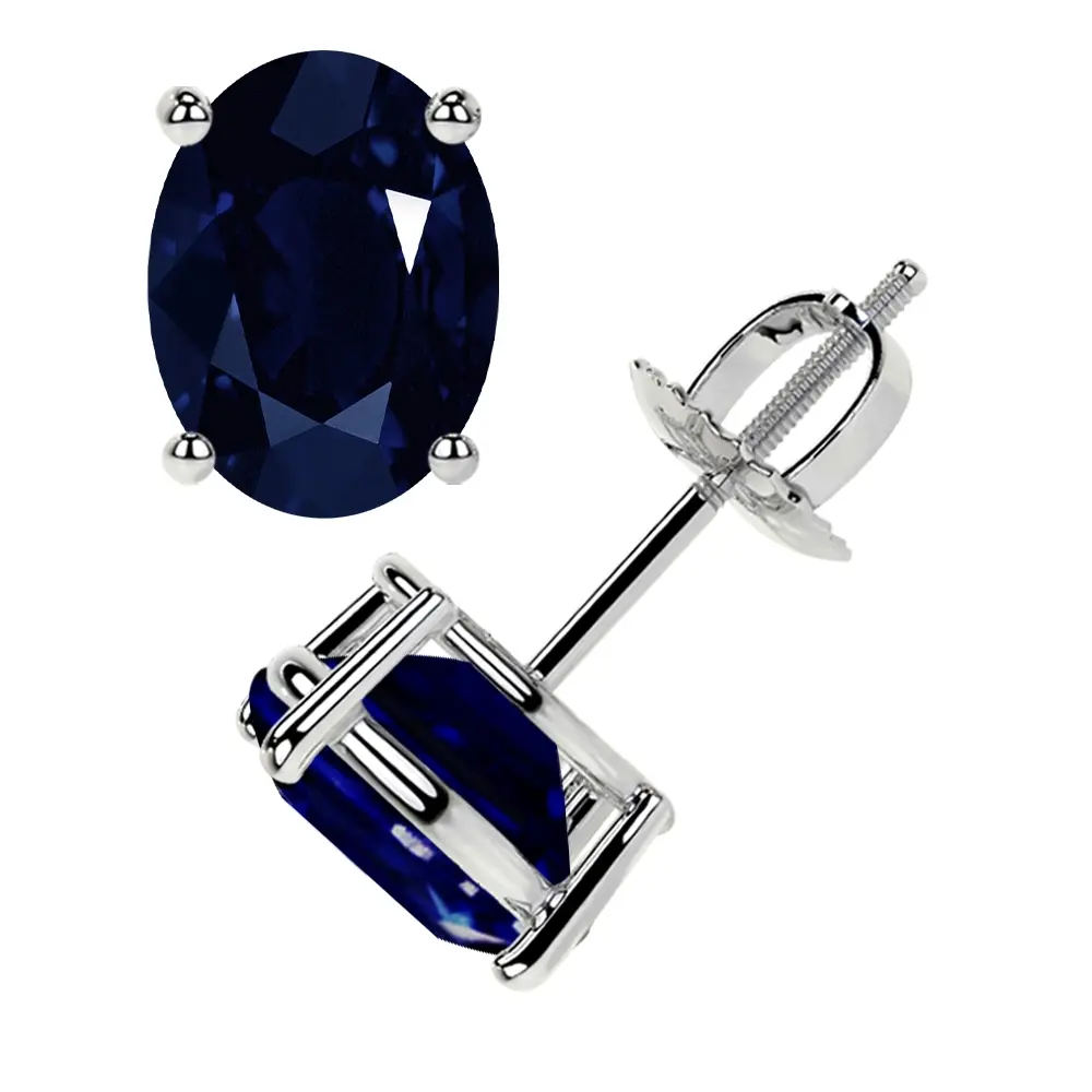 Classic Four Prong Oval Cut Blue Sapphire Stud Earrings (6.70cttw)- EBS002-10X8-AA