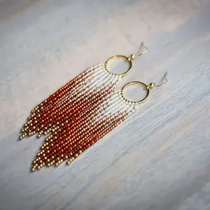 Autumn Leaves Ombré Dream Catcher Fringe Earring Hoop ⋄ Handmade Boho Beaded Jewelry