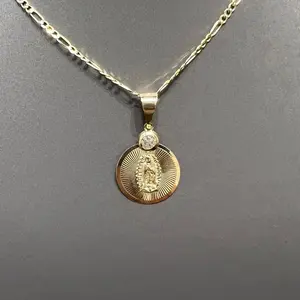 1257- NEW 14K Our Lady of Guadalupe Round Pendant — Medalla de Oro 14K Virgen de Guadalupe