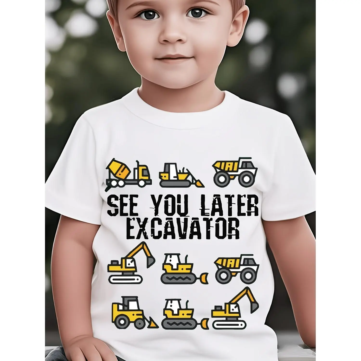 Trendy 2026 Kawaii kid's T-shirt - Cartoon "See You Later" Printed - Excavator Anime Casual - 100% Round Neck Short Sleeve