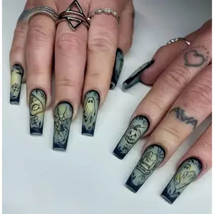 Ghouls In The Dark - Medium Square Glow In The Dark Nail Design