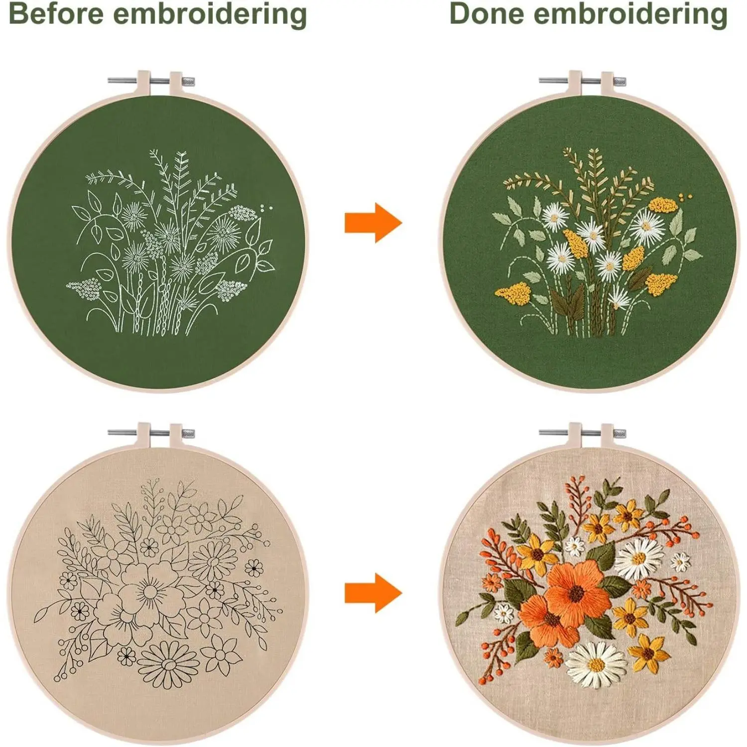 MIAHART 2 Sets Full Range Embroidery Starter Kit | Cross Stitch Kit with Floral Patterns, Hoops, Scissors & Instructions Perfect for Beginners! Hand EmbroideredValentine's Day, gift