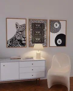 Set of 3 Posters Cheetah NYC Tickets 8 Ball Black and White Luxury Fashion Aesthetic Wall Art Trendy Dorm Decor