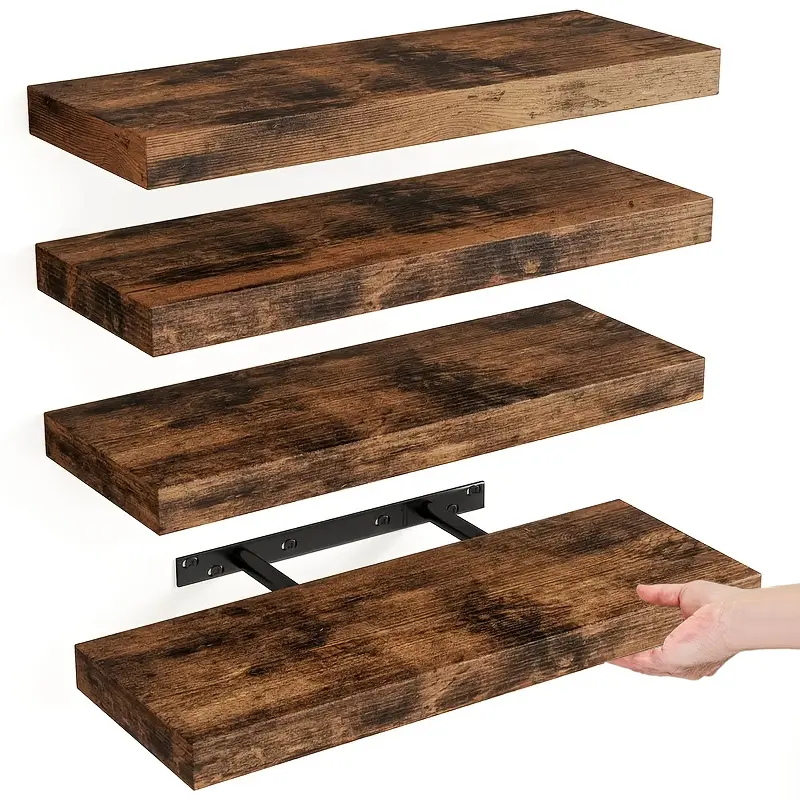 Floating Shelves for Wall Set of 4, Bathroom Shelves Over Toilet, Wall Shelves for Bedroom Living Room Decor, Rustic Floating Shelf Display Shelving