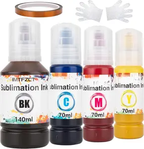 Sublimation Ink Refilled Bottles with Heat Tape Compatible for ET-2800 ET2400 ET2720 ET2760 ET2750 ET4800 ET-2803 ET-2850 etc.High-Yield Inkjet Printers Heat Press Transfer on Mugs T-Shirts