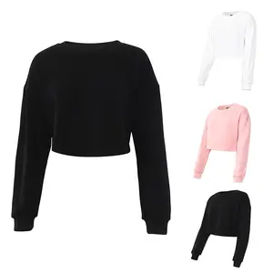Women' s Pullover Cropped Sweatshirt Crew Neck Long Sleeve Fleece Crop Tops Womenswear Hoodie