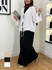 Muslim Fashion Set inner dress and Tie Front Top Two Piece, Available in 3 Elegant Colors, 5 Sizes, Flowing Fabric for Effortless Style