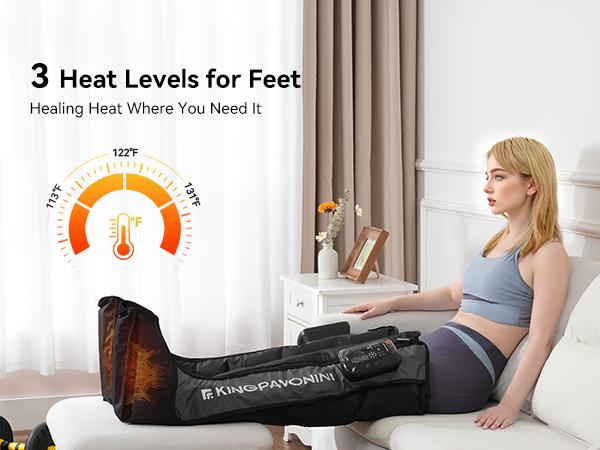 KingPavonini Cordless Leg Compression Massager with 5 Overlapping Chambers & 3 Foot Heat, 4500mAh Leg Massager,19 Modes & 8 Intensities, Recovery Boots for Athletes