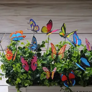 10pcs Colorful Butterfly Stakes, 3D Artificial Butterflies Decorations, Garden Yard Outdoor Festive Christmas Ornaments, Random Patterns