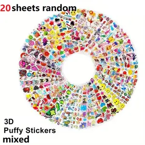 3D Puffy Sticker, 20 Sheets Random Color Mixed Styles Cartoon Stickers, Funny Stickers, Self Adhesive Decorative Decals for DIY Craft, Scrapbooking & Stamping