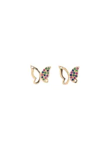 New butterfly-shaped earrings in gold-plated finish with colored stones. Two options available. gift gift Sparkling Zirconia
