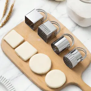 Stainless Steel Cookie Cutter Set (5 Counts), Round & Square Mousse Ring, Baking Mold for Cake, Cookie, Pastry, Baking Utensils Supplies