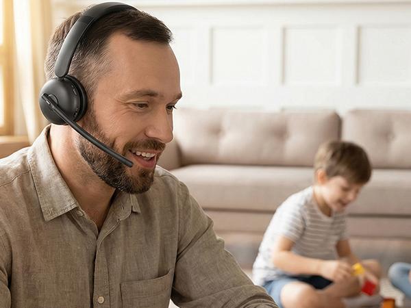 Wireless Headset with Mic for Work, Bluetooth Headphones with Microphone (Noise Cancelling) & Charging Base, Wireless Headset for Work from Home/Office/Call Center/PC/Computer/Teams/Zoom/Skype/Laptop