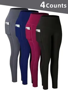 4-Pack Women's High Waist Yoga Pants with Pockets,baggy legging fit,grey leggings in the summer,Tummy Control Workout Running Yoga Leggings,shaping leggings,butt lifting legging