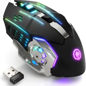 Gaming    RGB Rechargeable 2.4G USB Cordless  Mice with 7 Color Backlit, 6 Buttons & Silent Click for Laptop, iPad,  OS, PC, Windows -Black