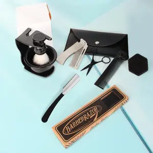 Men's Beard Styling Tool Set, 9 Counts/set Beard Shaping Tool & Storage Bag, Portable Beard Styling Tool for Home & Salon Use