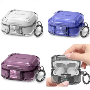 Secuer Lock Switch Earphone Case For Samsung Galaxy Buds Pro Live Buds2 Buds 2 Pro FE Transparent Cover with Buckle Hook