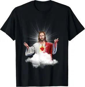 100% Cotton Sacred Heart of Jesus Christ Catholic Immaculate Heart T-Shirt