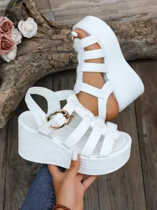 Comfortable Thick Sole Wedge Sandals (35-43), Wide Fit, Adjustable Ankle Strap, Breathable Laces, Non-Slip Sole, Summer Footwear