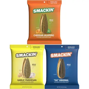 SMACKIN’ Sunflower Seeds 3-Flavor Variety Pack - 4oz Bags (Cheddar Jalapeño, Garlic Parmesan, OG Original) Snack