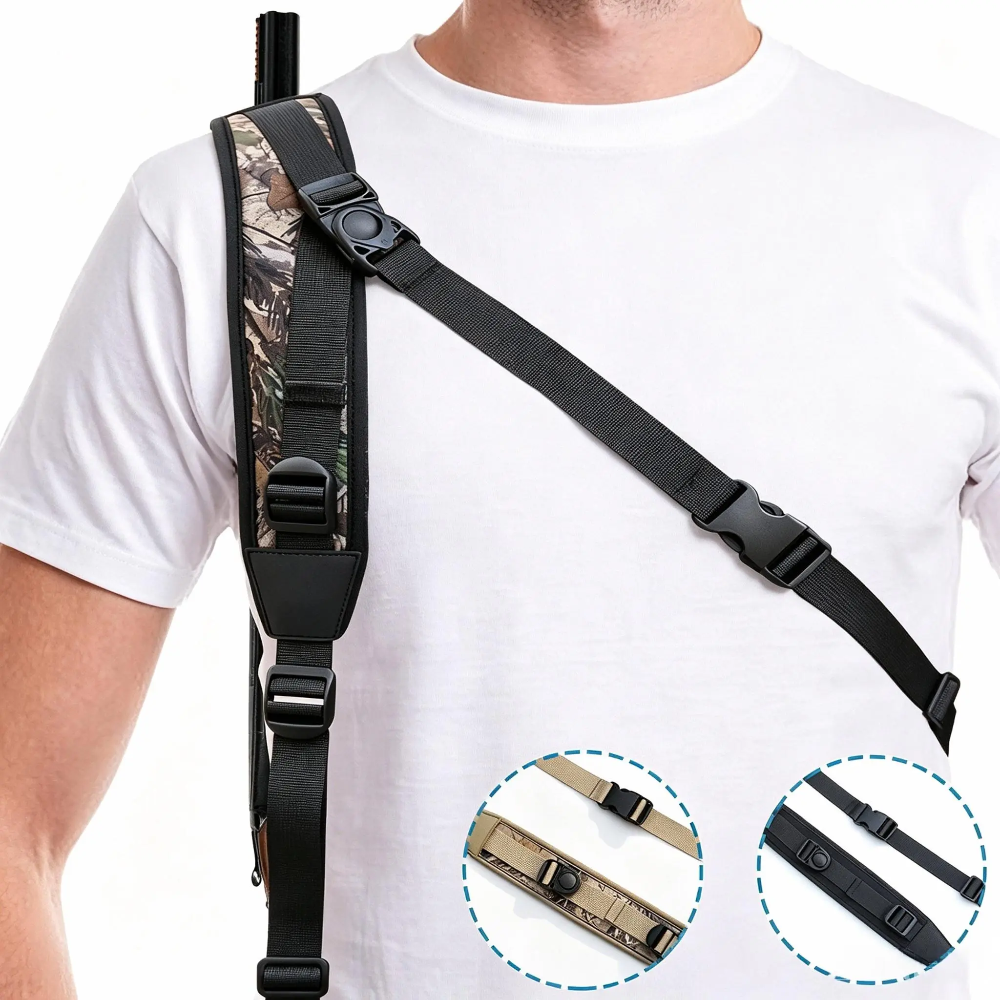 Adjustable 2 Point Tactical Rifle Sling, Padded Shoulder Gun Sling, Quick Adjust Strap for Hunting Shooting Outdoor