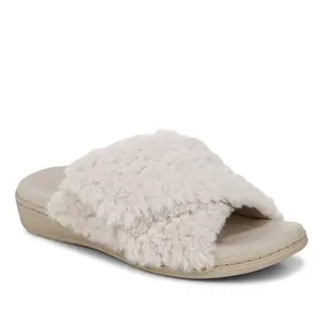 Vionic Women's Relax II Slippers - Fuzzy All-Day Comfort Slide-On Slippers with Adjustable Strap