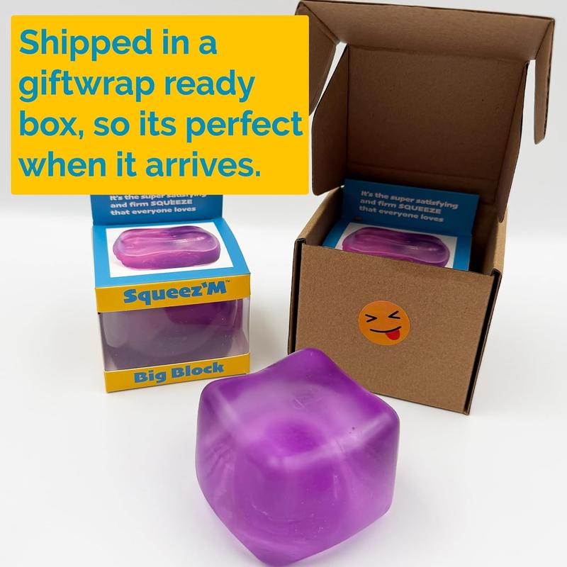 Premium Big Block Squeez'M Cube – 35% Larger Squishy Toy for Kids & Adults – Sensory Fidget for Stress Relief, Focus & Play – Colorful, Durable - Giftable for Unique Holiday, Birthday & Office Gift – Focus & Fun – US Brand & Instant Replace Policy, 3+