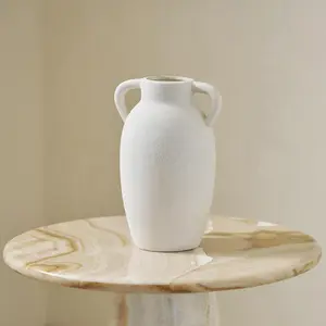 Bailey  Vase with 2 Ear Design 9.6'' Tall Ceramic Vase Retro Wabi-Sabi Style Floral Arrangement Vase Living Room Ceramic Flower Holder Hydroponic Planting(White