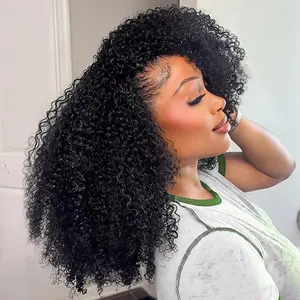 【24“=89$】Kinky Curly Half Wig Human Hair 180 Density Glueless braiding hair Wear and Go Curly Wigs Human Hair for Women 3 In 1 Drawstring Seamless Flip Over Curly Half Wigs Human Hair Beginner Friendly Half Wig