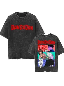 Japanese Anime Dan Dan Okaran Dan Dan Pattern T-shirt Retro Washed High Quality T-shirt Round Neck Printed Spring/Summer Loose Large Size Fashion Trend Casual Sports Men's and Women's Y2K