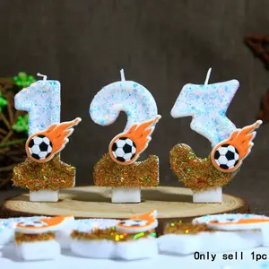 1pc World Cup Flame Soccer Candle, Creative Number Candles 0-9, Cake Birthday Candles, Football Theme Party Festival Candles