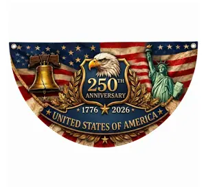 [Today Deal] USA 250th Semicircular Weatherproof Polyester Half Circle Fence Banner Flag, 1776-2026 Patriotic Bunting Flag, 4th Of July Independence Day Outdoor Porch Party Decoration