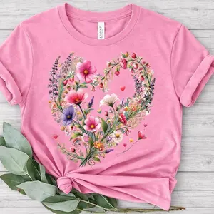 Vintage Washed Floral Heart T-Shirt | Soft Cotton Valentine Love Tee | Cute Spring Flower Graphic Tee | Gift for Her