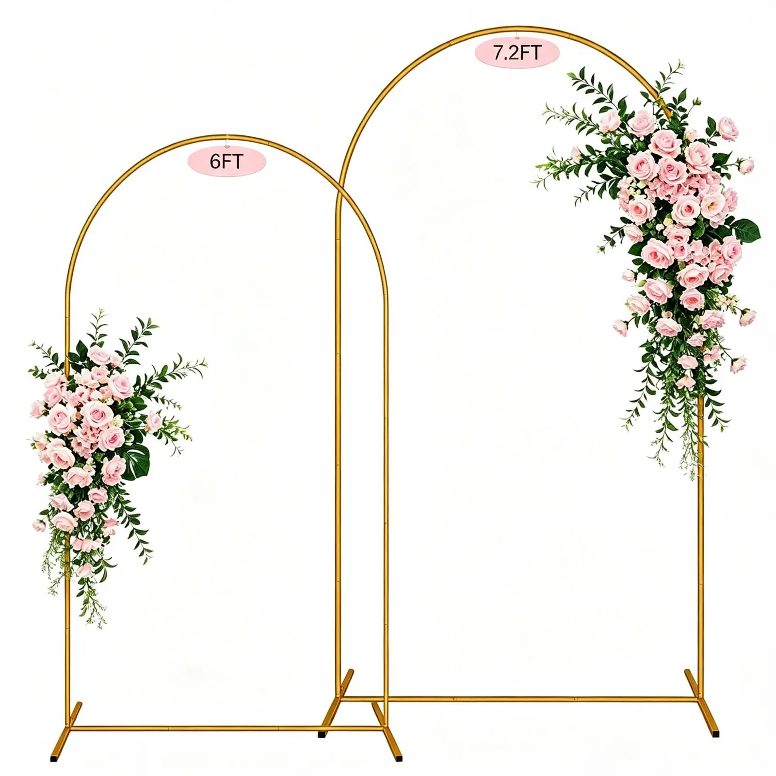 Wedding Arch Backdrop Stand Set of 2 Gold Metal Arch Frame 7.2FT & 6FT Backdrop Stand Wedding Arch Bracket Stand Birthday Party Balloon Arch