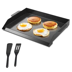 VEVOR Carbon Steel Griddle,  22x16 inch Universal Flat Top Rectangular Plate, Gas Grill Griddle for BBQ Grill, Teppanyaki, Portable Family Cookware, for Camping Tailgating Party, Black