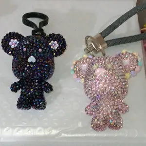 Handmade Rhinestone Bear Keychain