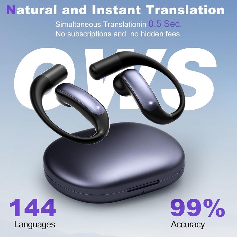 AI Translation Earbuds Real Time, OWS 3-in-1 Language Translator Earbuds with 144 Languages & Accents, Wireless Bluetooth HD Sound Headphones Translation Device for Travel Business Learning